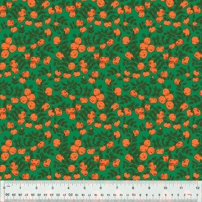 Heather Ross FORESTBURGH: Apples-Green (1/4 Yard)