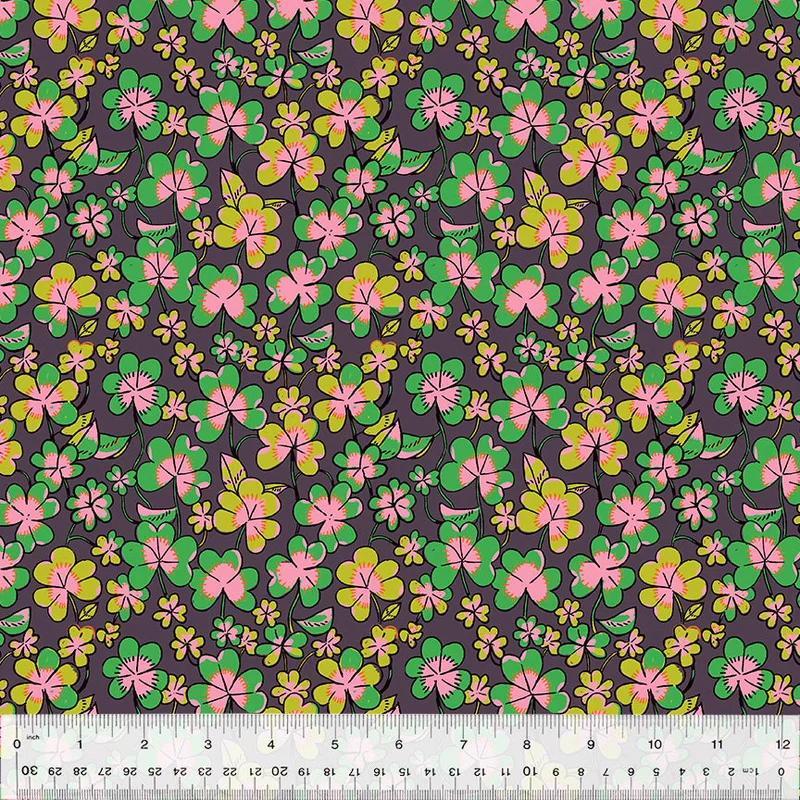 Heather Ross FORESTBURGH: Clover-Eggplant (1/4 Yard)