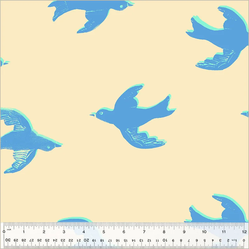 Heather Ross Meadows: Bluebird 108"-Ivory (1/4 Yard)
