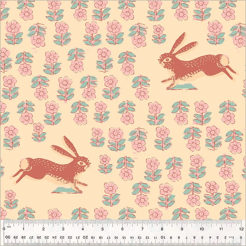 Heather Ross Meadows: Rabbit 108"-Blush (1/4 Yard)