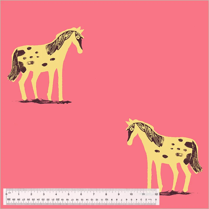 Heather Ross Meadows: Wild Ponies 108"-Hot Pink (1/4 Yard)