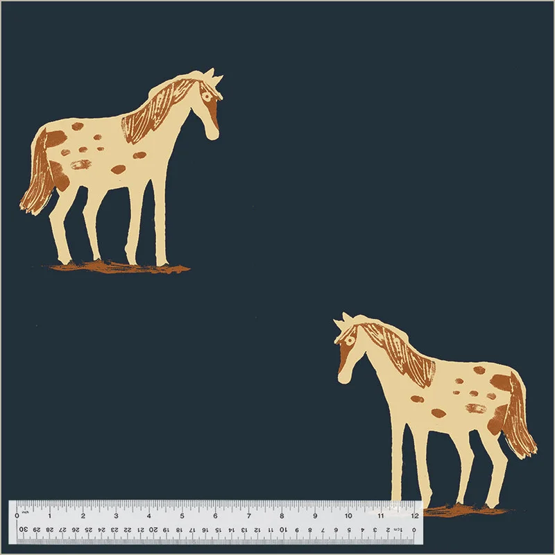Heather Ross Meadows: Wild Ponies 108"-Ink (1/4 Yard)