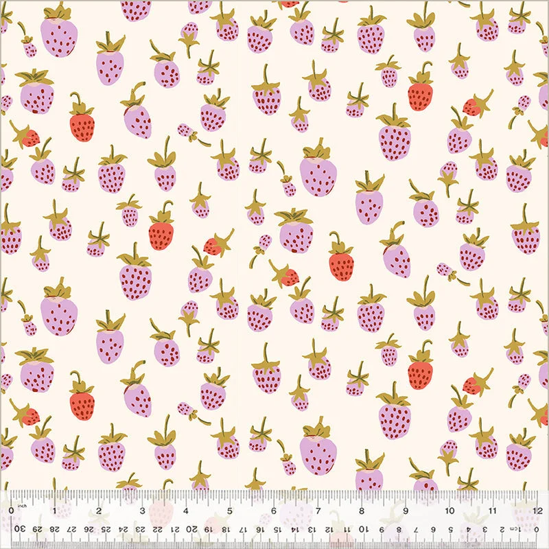 Heather Ross STUDIO EDIT: 58" Strawberries-Lilac Minky (1/4 Yard)