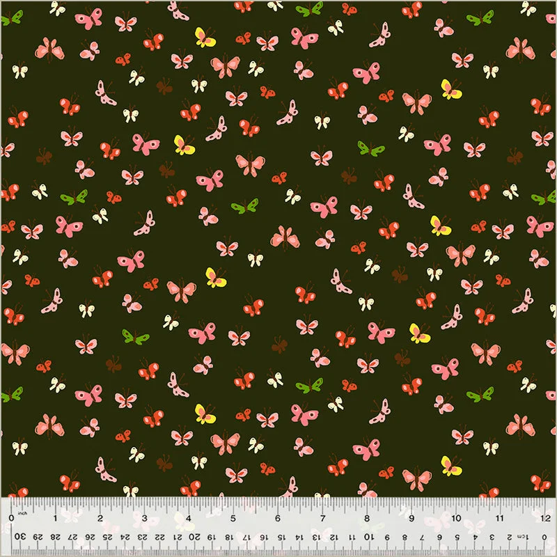 Heather Ross STUDIO EDIT: Butterflies-Mud (1/4 Yard)