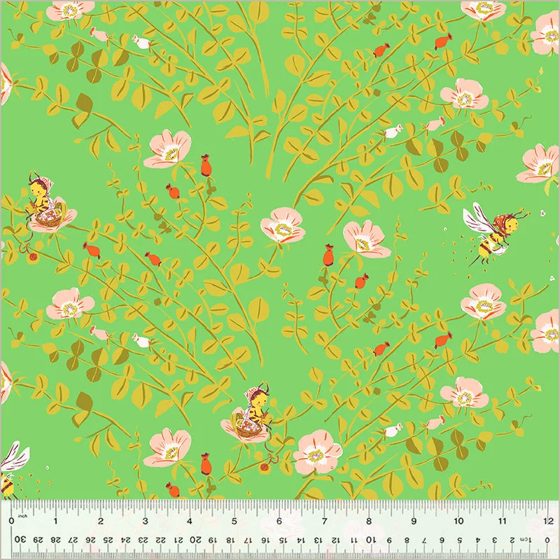Heather Ross STUDIO EDIT: Nanny Bee-Green (1/4 Yard)