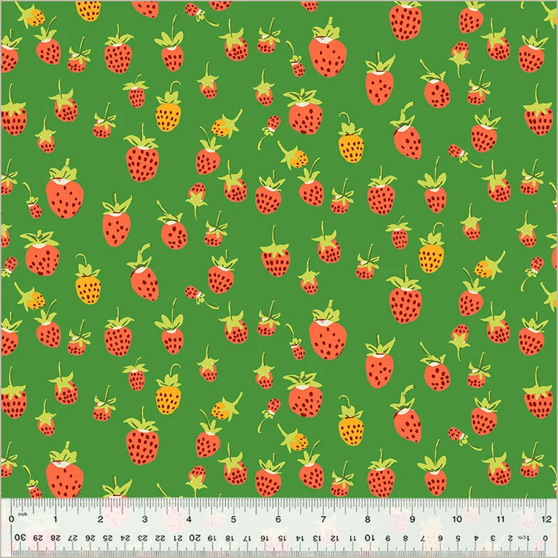 Heather Ross STUDIO EDIT: Strawberries-Green (1/4 Yard)