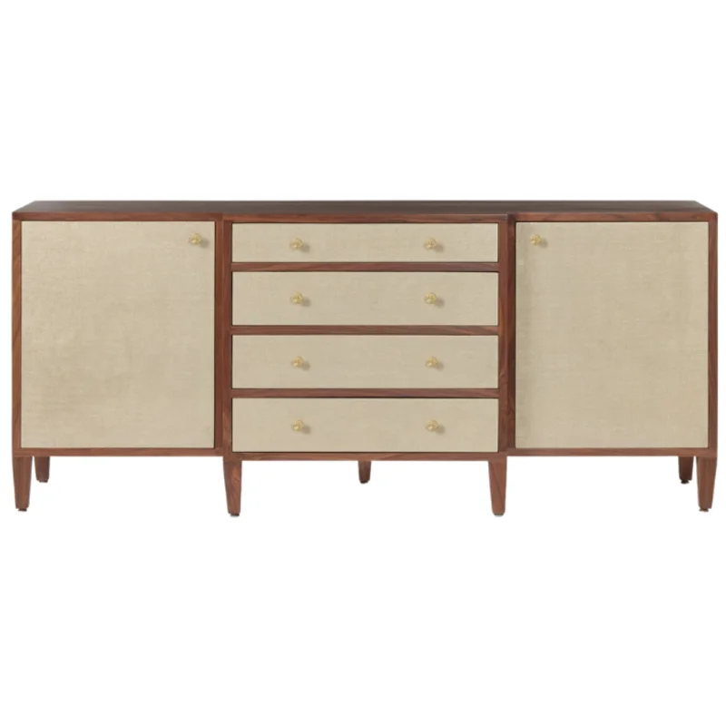 Hillard Cabinet, Champagne Faux Canvas/Walnut Veneer, 80"L x 20"W x 34"H