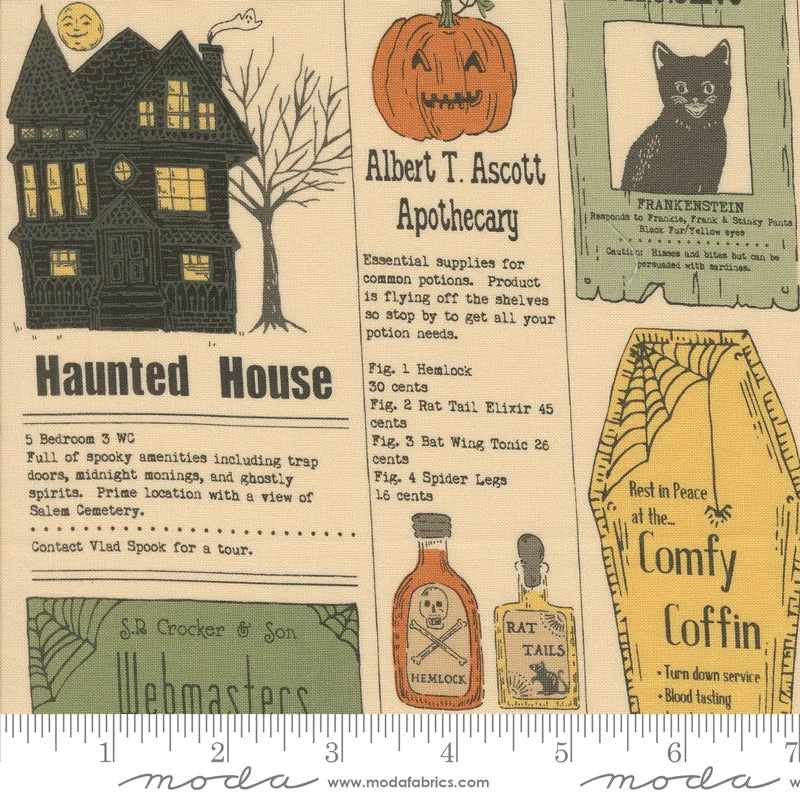 HOME SWEET HAUNT: Vintage Newspaper-Bone (1/4 Yard)