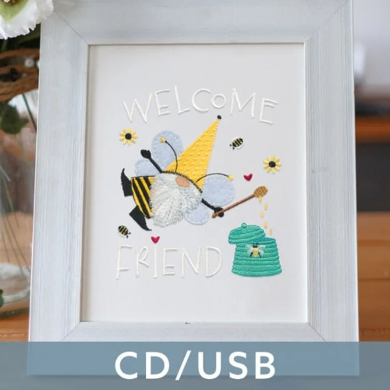 Honey Bee Gnomes Embroidery USB