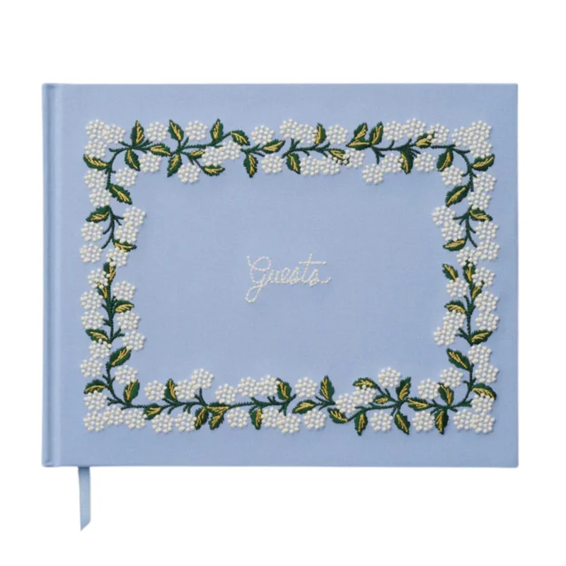 Hydrangea Embroidered Fabric Guest Book