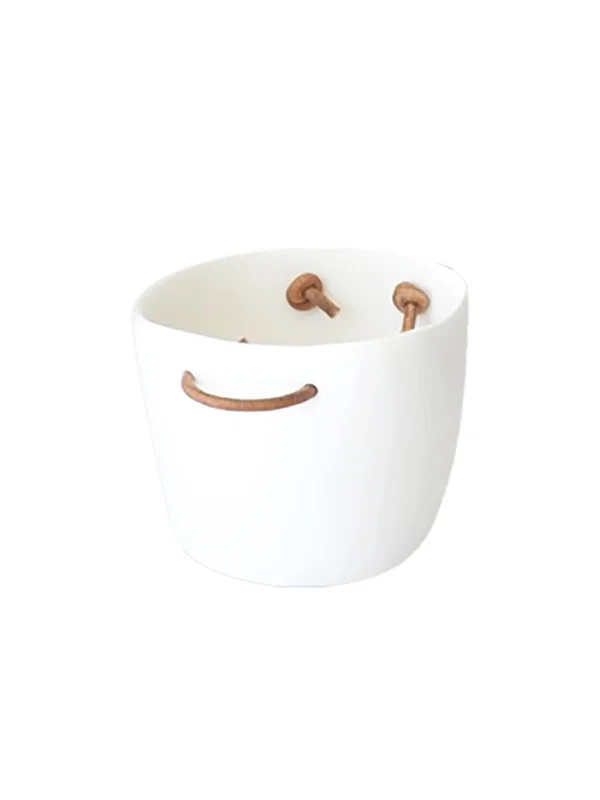 Ice Bucket with Leather Handles, White