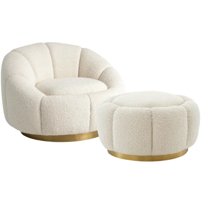 Inger Swivel Chair with Ottoman, Boucl Cream