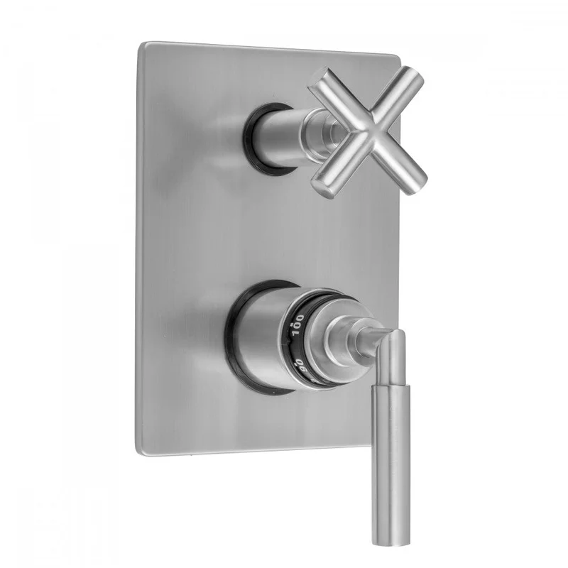 Jaclo T7549 Rectangle Plate with Slim Lever Thermostatic Valve with Slim Cross Built-in 2-Way Or 3-Way Diverter/Volume Controls