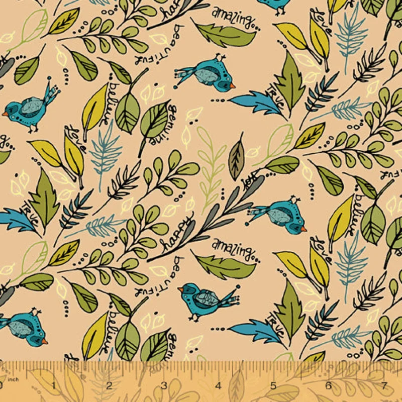JAYE BIRD: Flying Foliage-Peach (1/4 Yard)