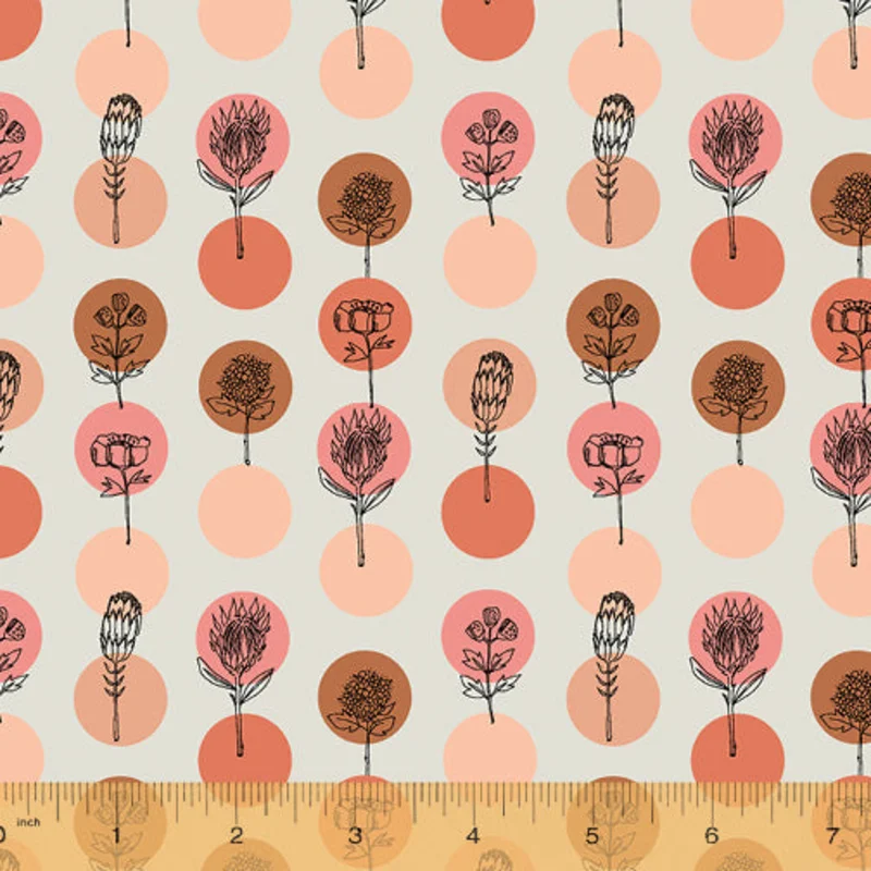 JAYE BIRD: Protea Polkas-Coral (1/4 Yard)