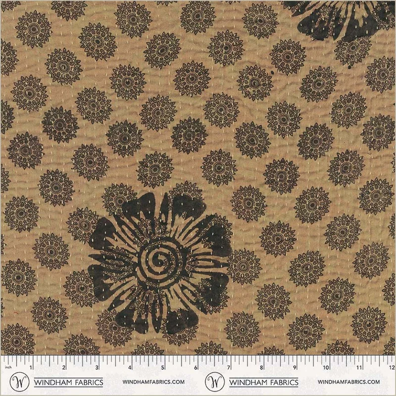 KANTHA: Medallion-Taupe/Citron (1/4 Yard)