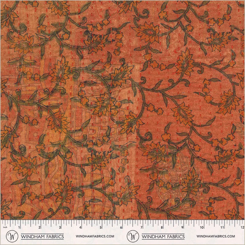 KANTHA: Vine-Persimmon/Cream (1/4 Yard)