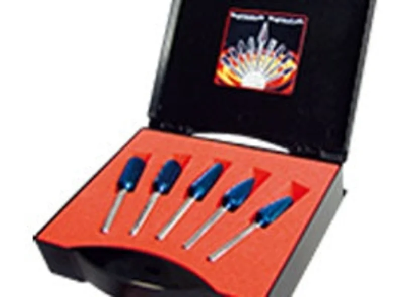 Karnasch Germany Rotary Burrs Kit,  12 mm, Shank 6 mm, HP-3-CUT, BLUE-TEC-Coated, 114907