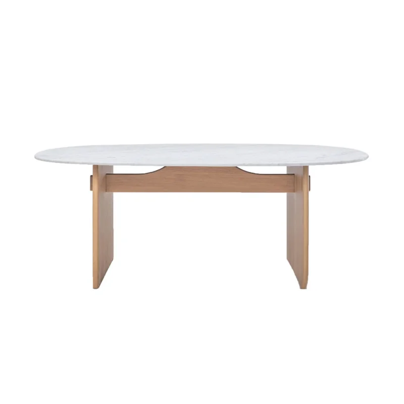Kelly Dining Table, Light Oak with Marble Top, 78.74"W x 43.31"D