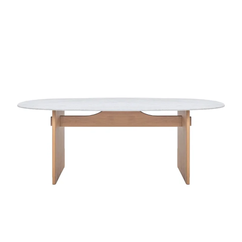 Kelly Dining Table, Light Oak with Marble Top, 86.61"W x 43.31"D