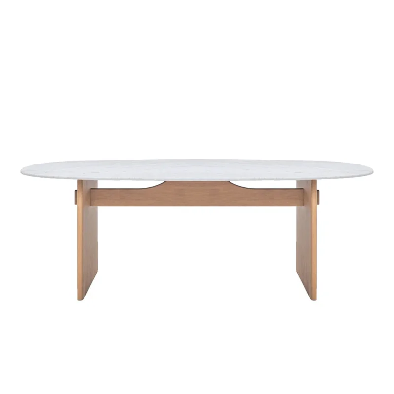 Kelly Dining Table, Light Oak with Marble Top, 94.49" W x 43.31"D