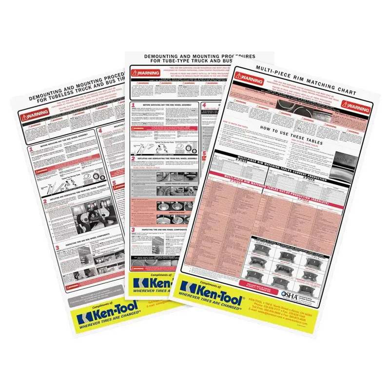 Ken-Tool OSHA Tire Mount/Demount Charts (3 pcs)