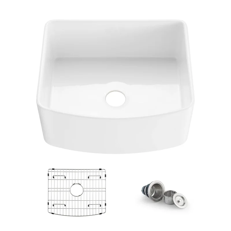 KIBI 24 Fireclay Curved Apron Front Farmhouse Kitchen Sink Pure Series K2-SF24C