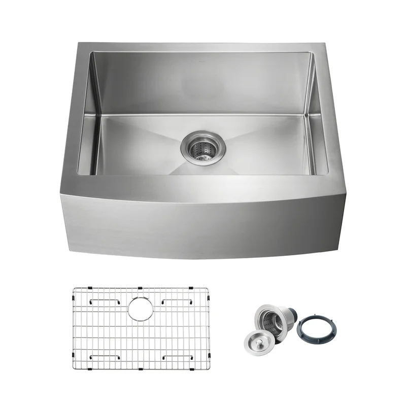 KIBI 27 Handcrafted Farmhouse Apron Single Bowl Stainless Steel Kitchen Sink K1-SF27