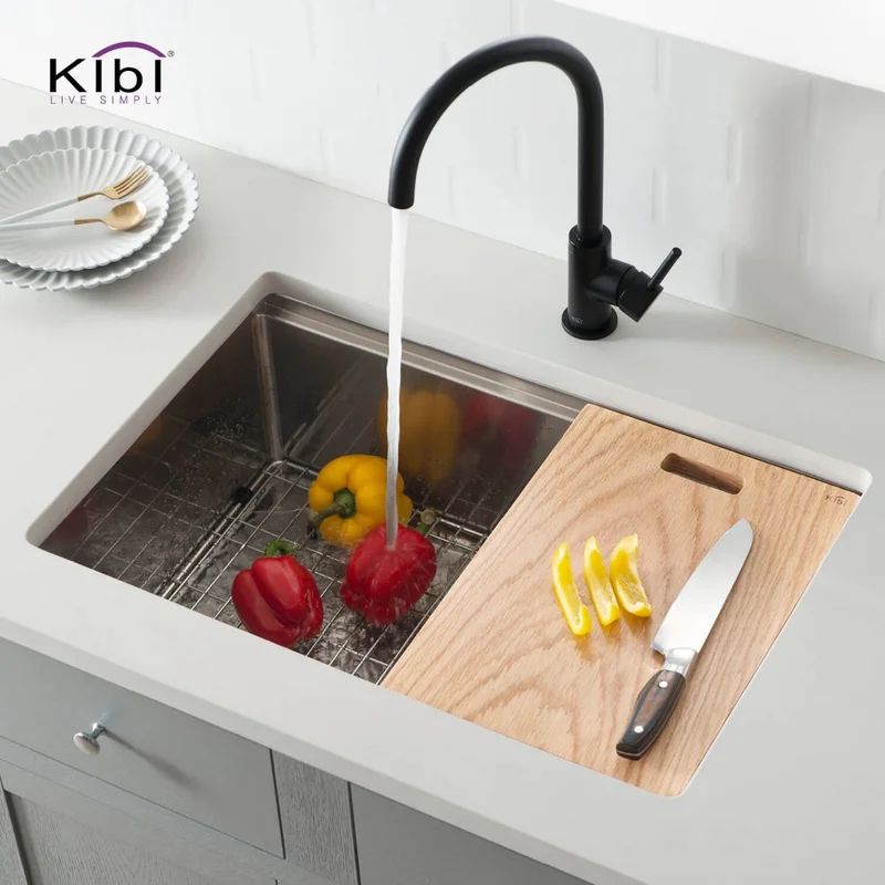 KIBI 28 Undermount Single Bowl Stainless Steel 16 Gauge Workstation Kitchen Sink