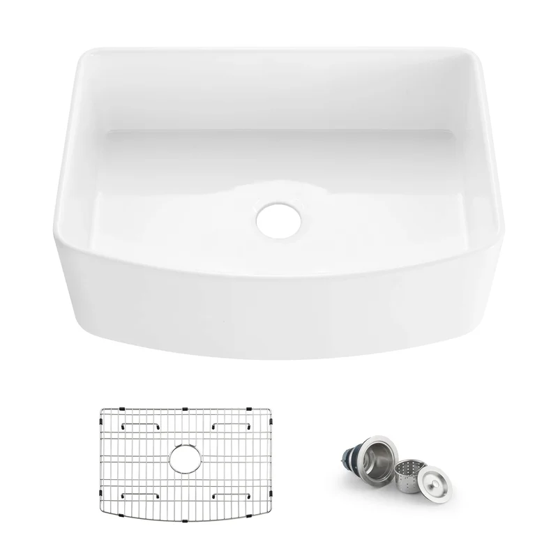 KIBI 30 Fireclay Curved Apron Front Farmhouse Kitchen Sink Pure Series K2-SF30C
