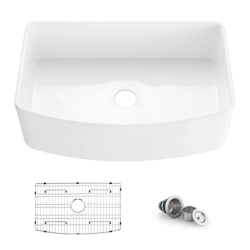 KIBI 33 Fireclay Curved Apron Front Farmhouse Kitchen Sink Pure Series K2-SF33C