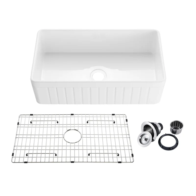 KIBI 33 Fireclay Farmhouse Single Bowl Kitchen Sink Pillar Series K2-SF33PI