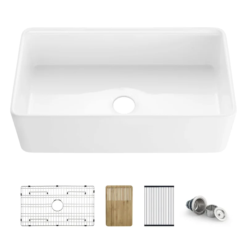 KIBI 33 Fireclay Kitchen Farmhouse Workstation Sink Pure Series K2-SF33T