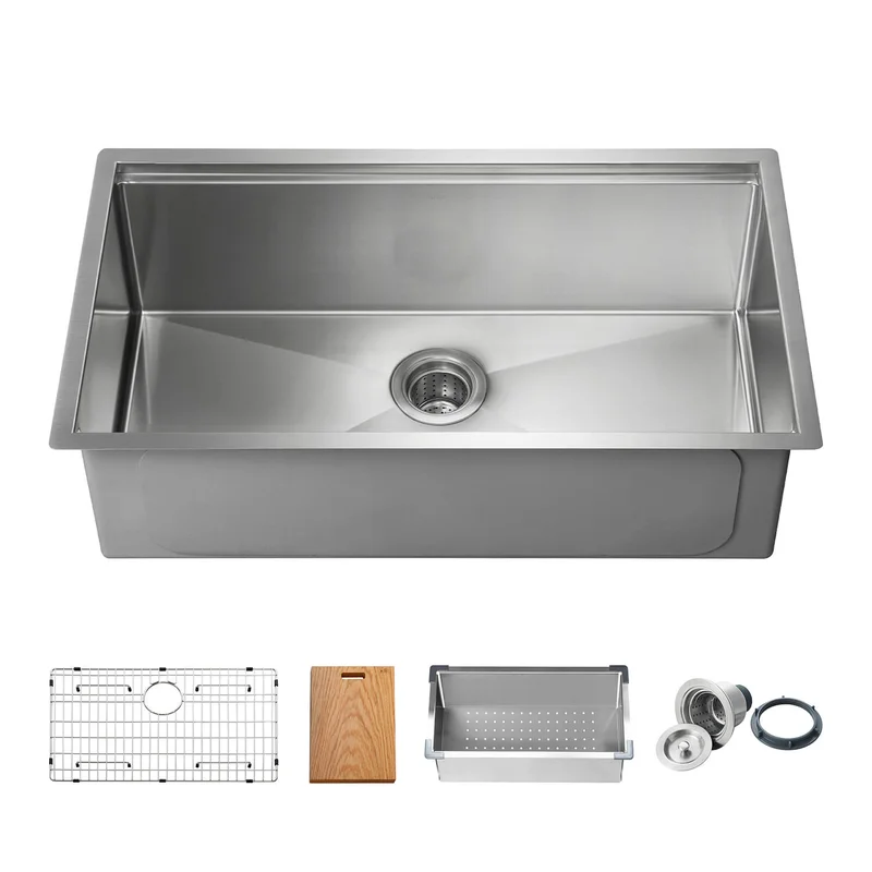KIBI 33 Undermount Single Bowl Stainless Steel Kitchen Sink Work Station K1-S33T