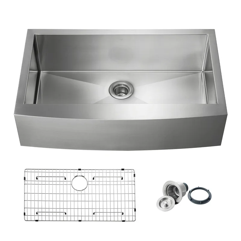 KIBI 36 Handcrafted Farmhouse Apron Single Bowl Stainless Steel Kitchen Sink K1-SF36
