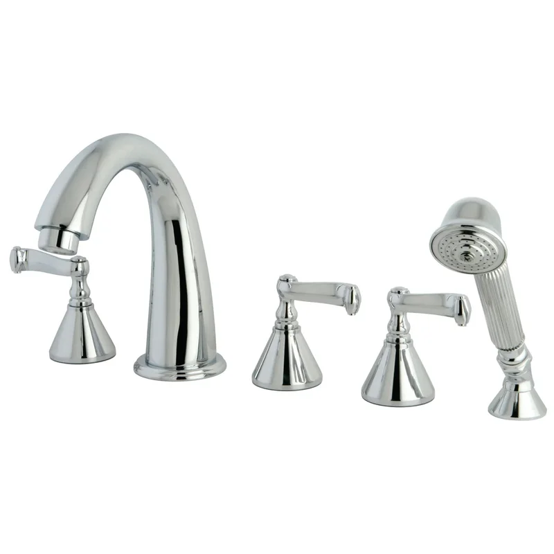 Kingston - Tub Faucets - KS2365FL Three-Handle 5-Hole Deck Mount Roman Tub Faucet with Hand Shower