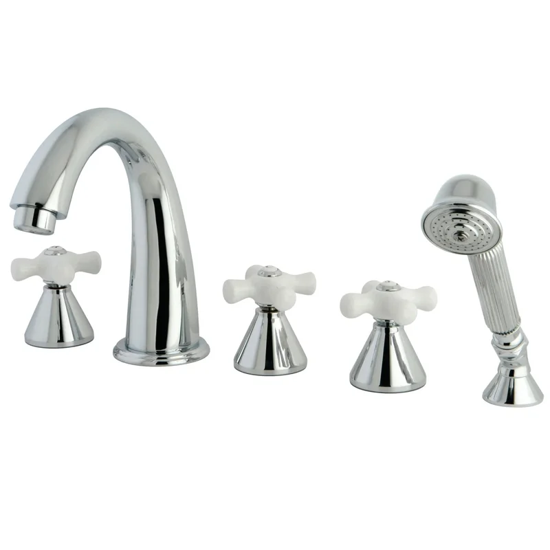 Kingston - Tub Faucets - Milano KS2365PX Three-Handle 5-Hole Deck Mount Roman Tub Faucet with Hand Shower