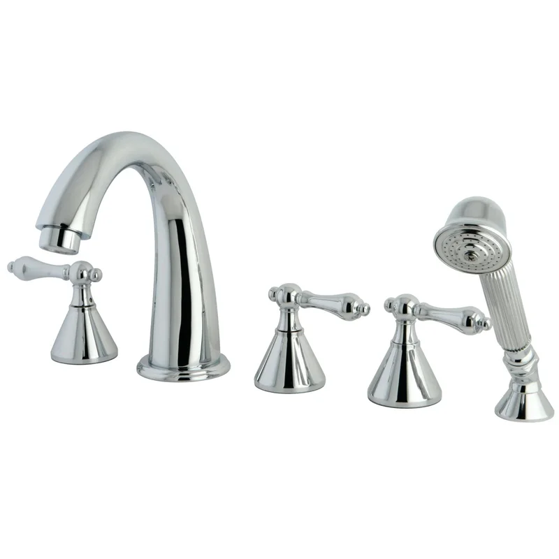 Kingston - Tub Faucets - Roman KS2365AL Three-Handle 5-Hole Deck Mount Roman Tub Faucet with Hand Shower