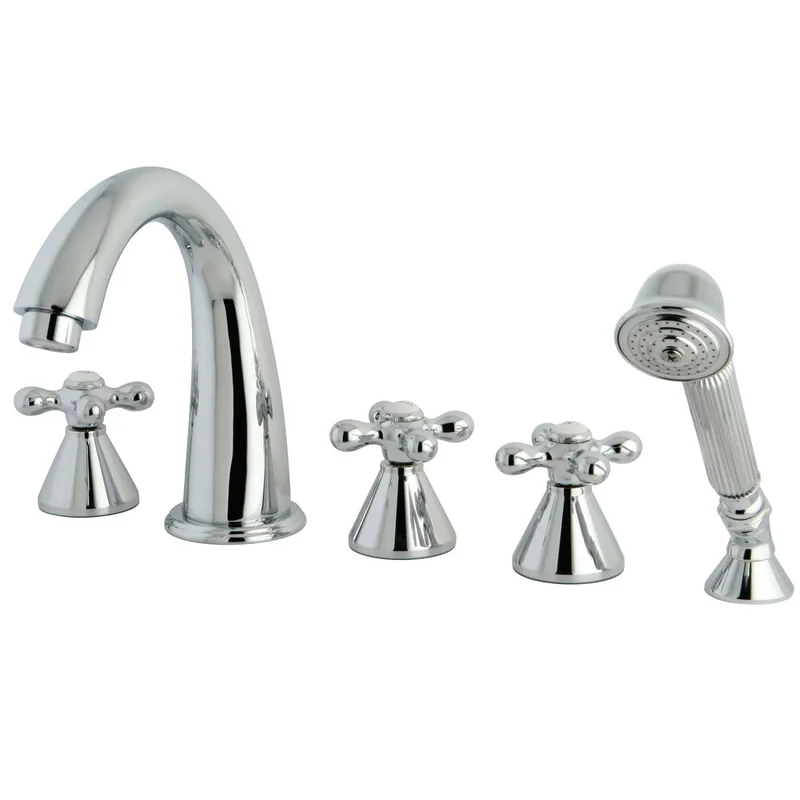 Kingston - Tub Faucets - Roman KS2365AX Three-Handle 5-Hole Deck Mount Roman Tub Faucet with Hand Shower