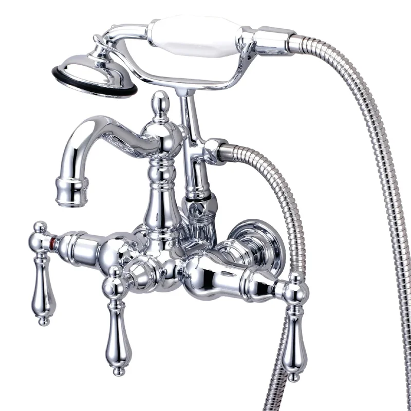 Kingston - Tub Faucets - Vintage CC1007T Three-Handle 2-Hole Tub Wall Mount Clawfoot Tub Faucet with Hand Shower