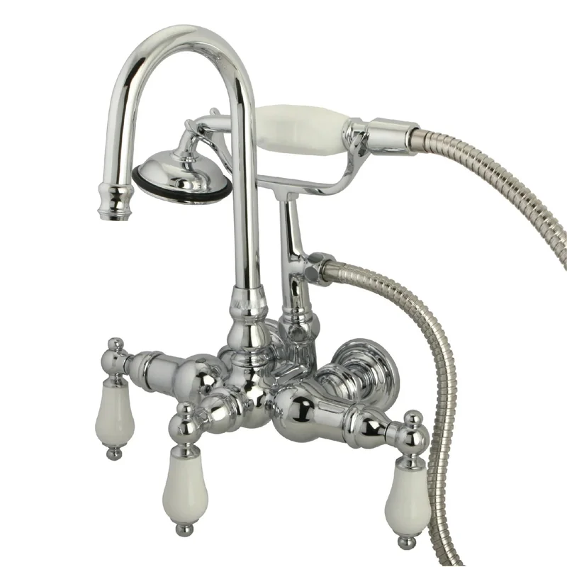 Kingston - Tub Faucets - Vintage CC11T Three-Handle 2-Hole Tub Wall Mount Clawfoot Tub Faucet with Hand Shower
