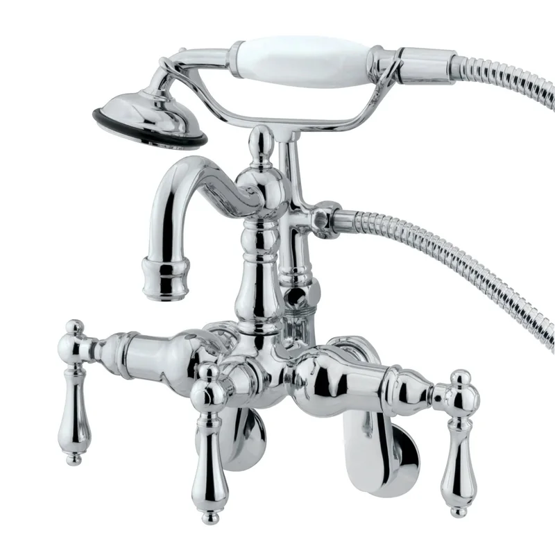 Kingston - Tub Faucets - Vintage CC1301T Three-Handle 2-Hole Tub Wall Mount Clawfoot Tub Faucet with Hand Shower