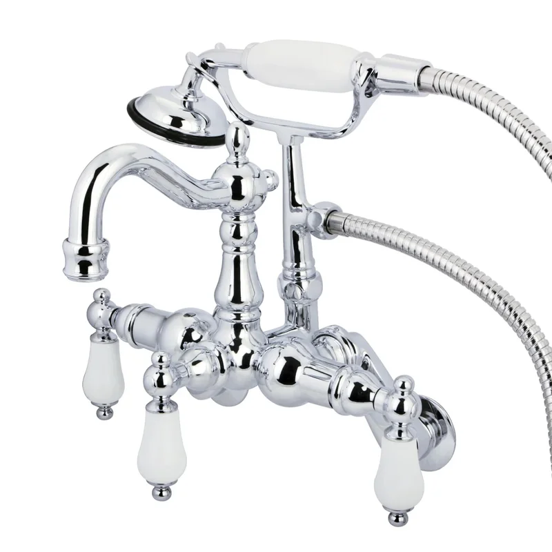 Kingston - Tub Faucets - Vintage CC1305T Three-Handle 2-Hole Tub Wall Mount Clawfoot Tub Faucet with Hand Shower