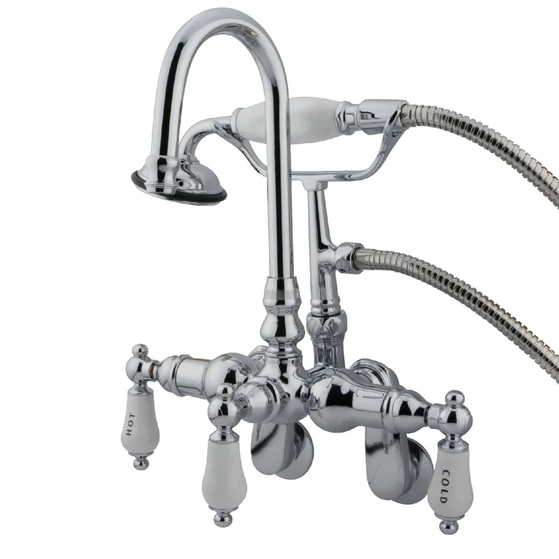 Kingston - Tub Faucets - Vintage CC303T Three-Handle 2-Hole Tub Wall Mount Clawfoot Tub Faucet with Hand Shower