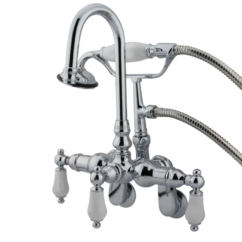 Kingston - Tub Faucets - Vintage CC305T Three-Handle 2-Hole Tub Wall Mount Clawfoot Tub Faucet with Hand Shower