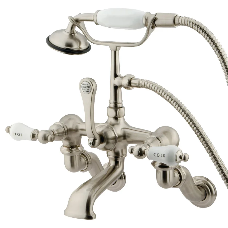 Kingston - Tub Faucets - Vintage CC461T Three-Handle 2-Hole Tub Wall Mount Clawfoot Tub Faucet with Hand Shower