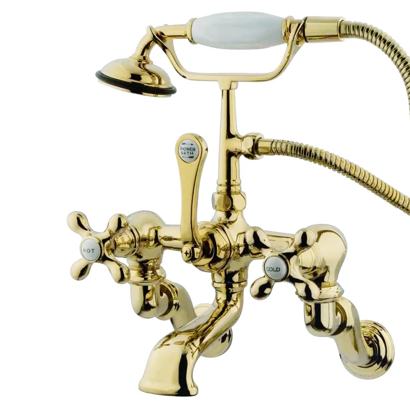 Kingston - Tub Faucets - Vintage CC463T Three-Handle 2-Hole Tub Wall Mount Clawfoot Tub Faucet with Hand Shower