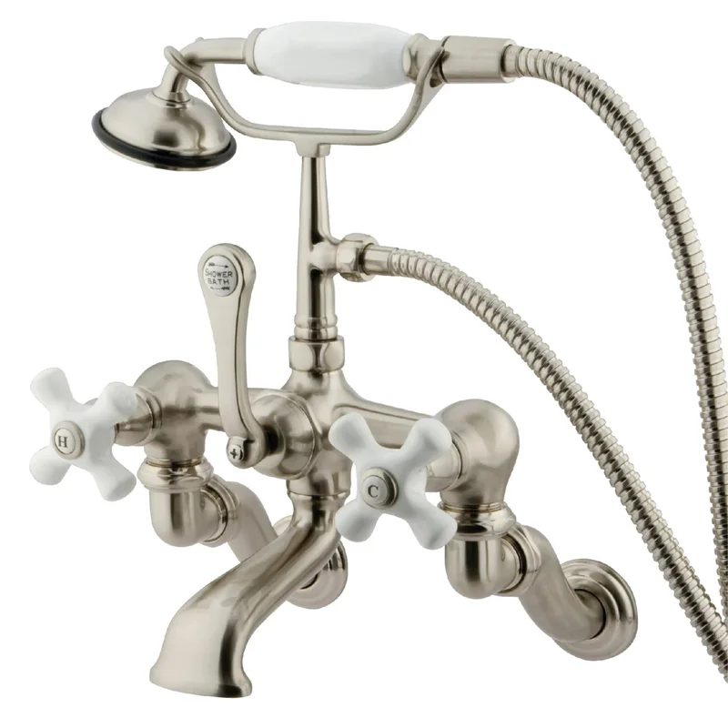 Kingston - Tub Faucets - Vintage CC465T Three-Handle 2-Hole Tub Wall Mount Clawfoot Tub Faucet with Hand Shower