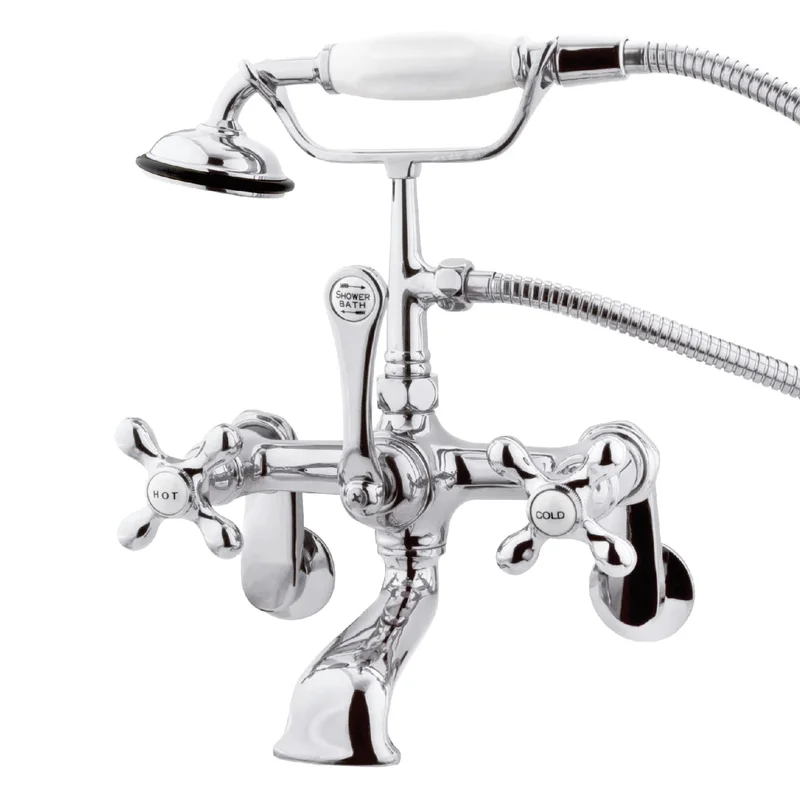 Kingston - Tub Faucets - Vintage CC57T Three-Handle 2-Hole Tub Wall Mount Clawfoot Tub Faucet with Hand Shower