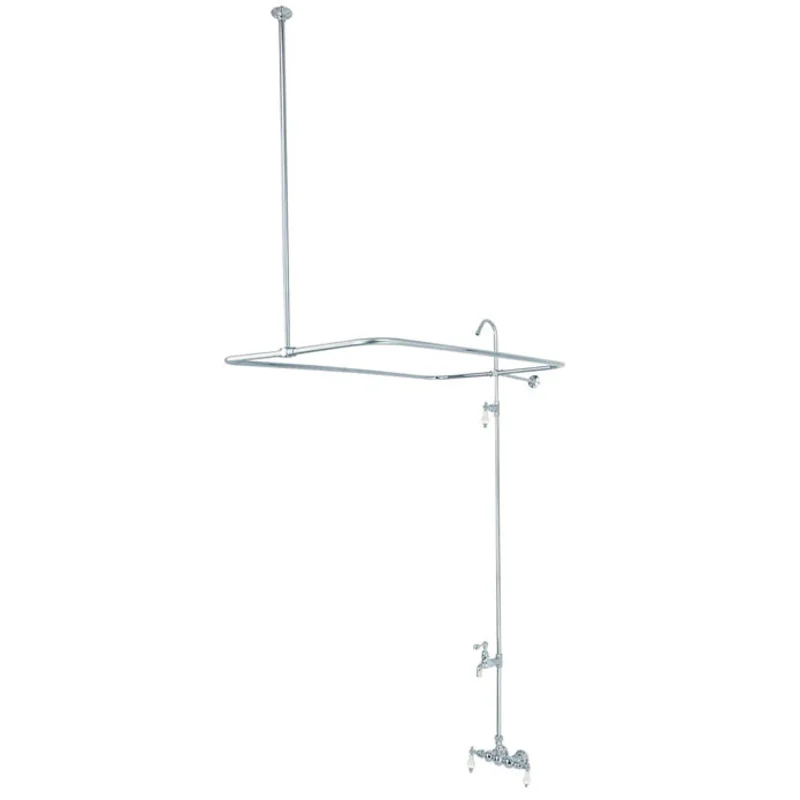 Kingston - Tub Faucets - Vintage CC65 (Porcelain Lever) Three-Handle 2-Hole Tub Wall Mount Clawfoot Tub Faucet with Shower Enclosure